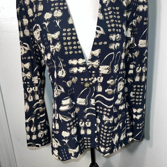 vintage, helga, novelty print, silk, button front, long sleeve blazer - Picture 10 of 11